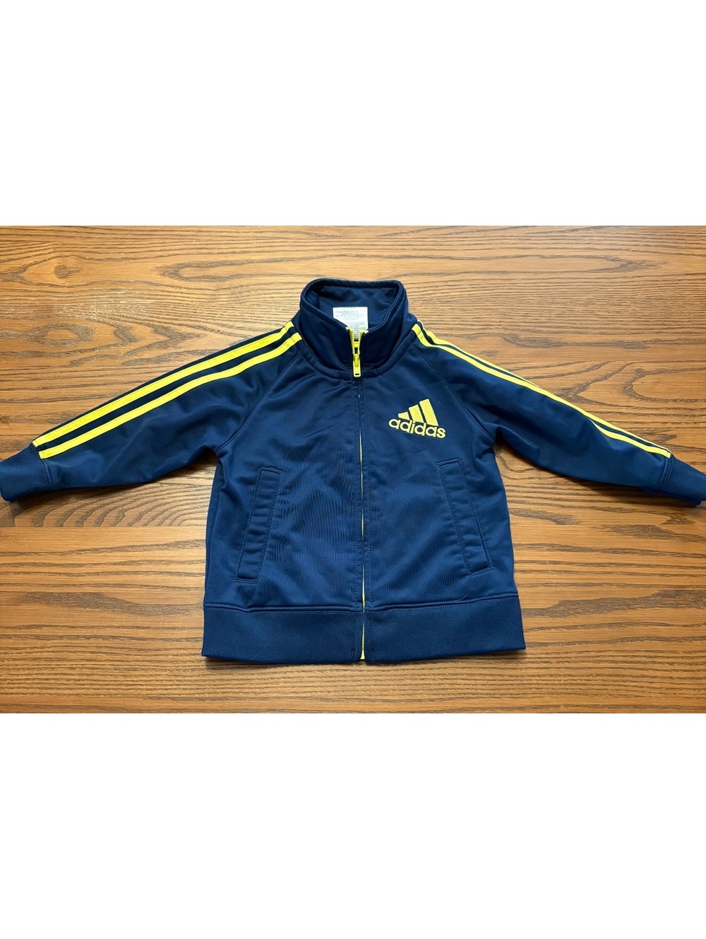 Adidas Baby Track Jacket Full Zip Navy Blue Yellow 3-Stripes Size 12M Activewear